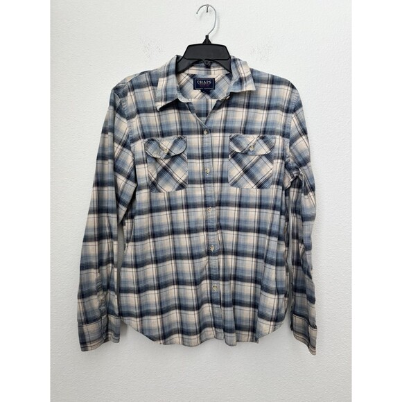 Chaps Women’s Plaid Blue Long Sleeve Button Down Shirt Chest Pockets XL - Picture 1 of 10